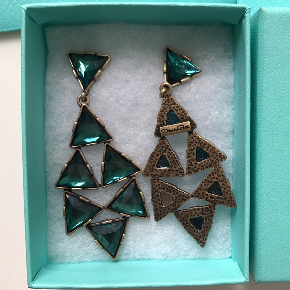 Oscar de la Renta blue triangle earrings - Picture 2 of 8